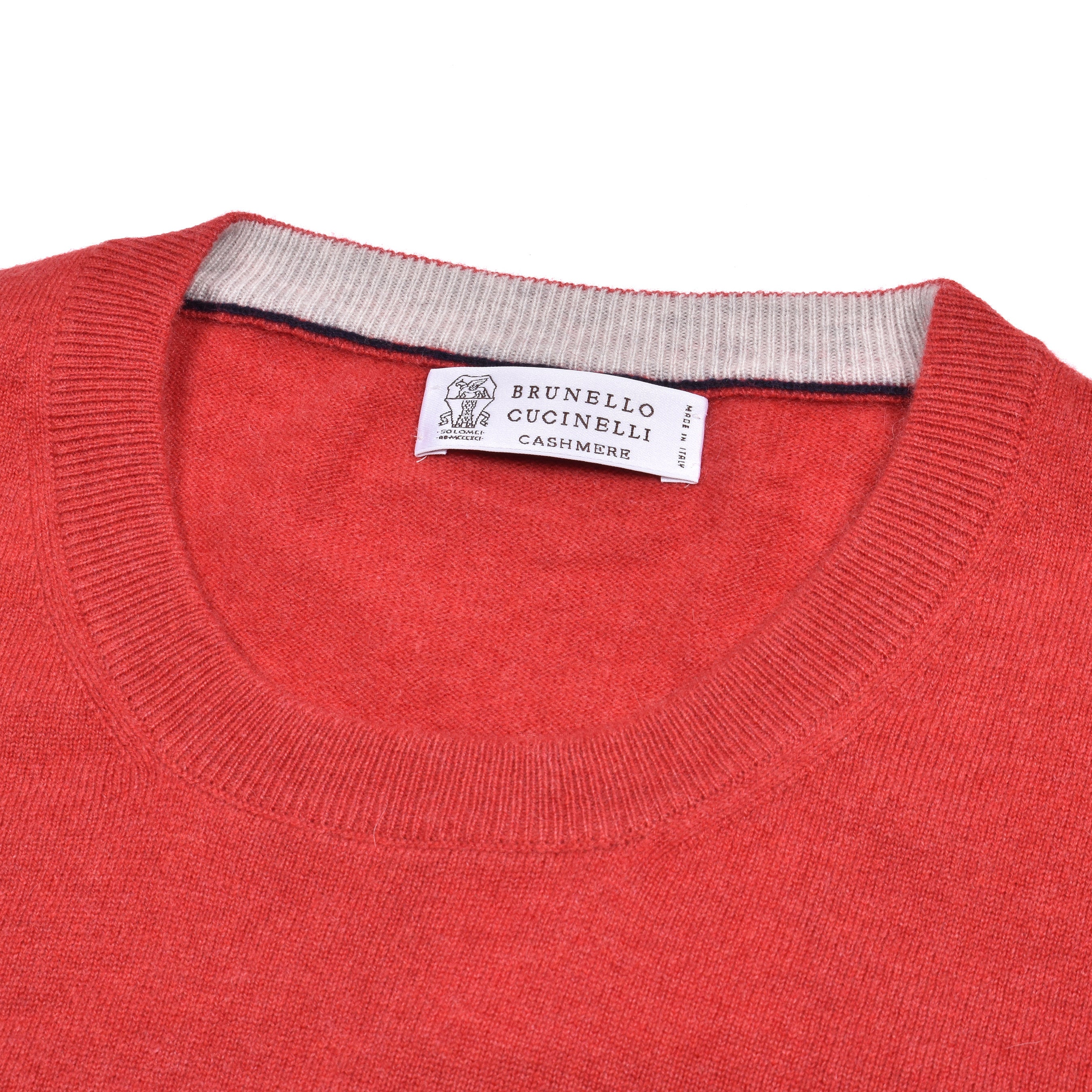 BRUNELLO CUCINELLI MEN'S RED CASHMERE CREWNECK SWEATER