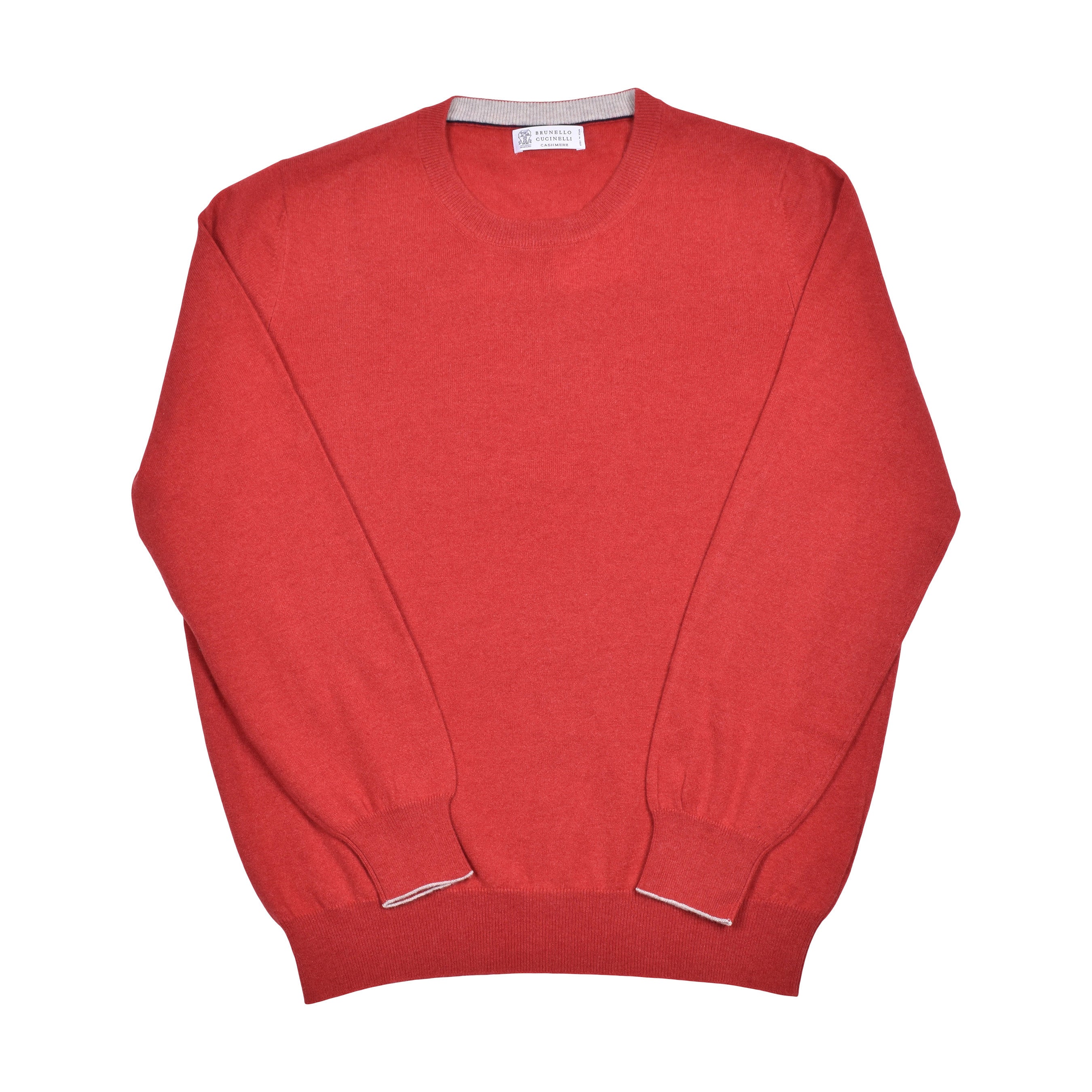 BRUNELLO CUCINELLI MEN'S RED CASHMERE CREWNECK SWEATER
