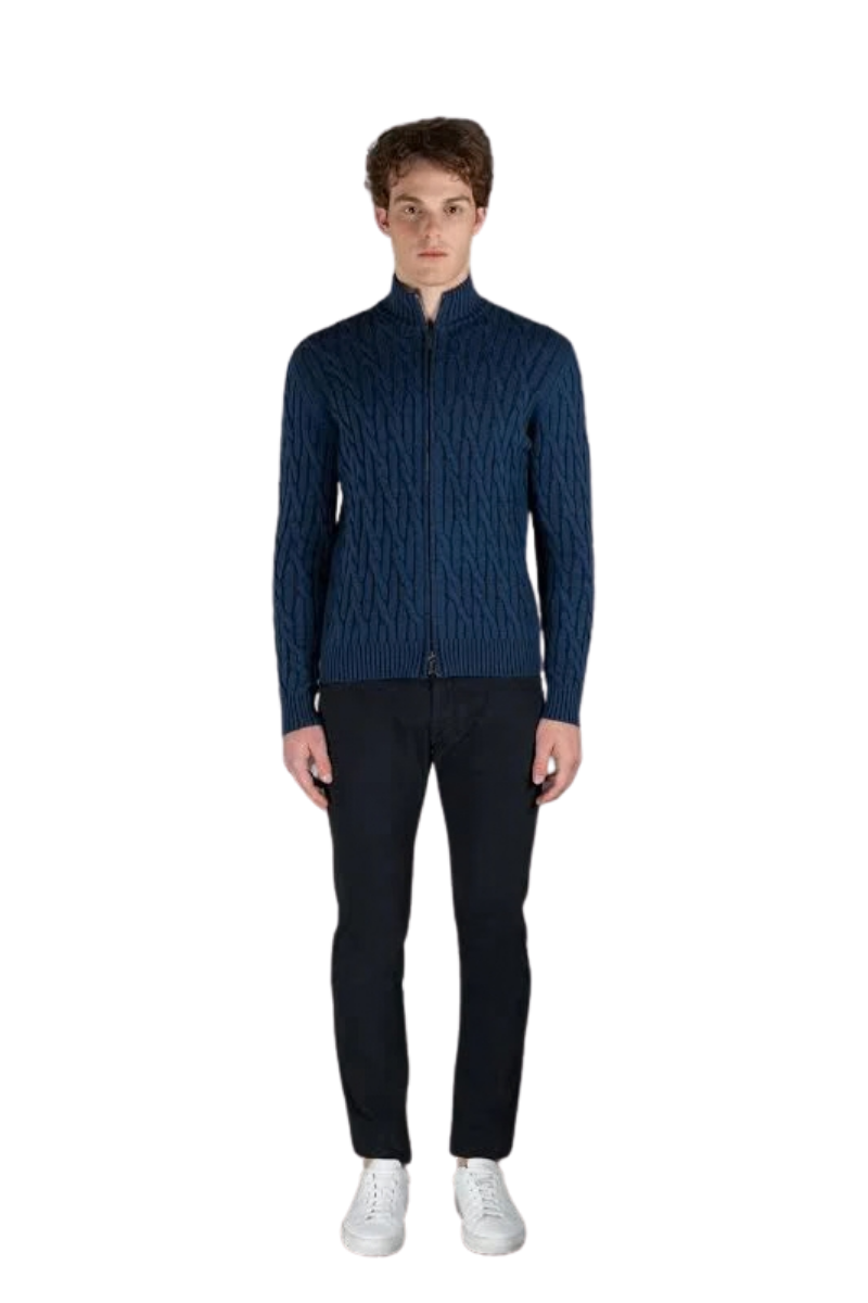 MooRER URBINO-DOV Zip-up Cardigan Denim