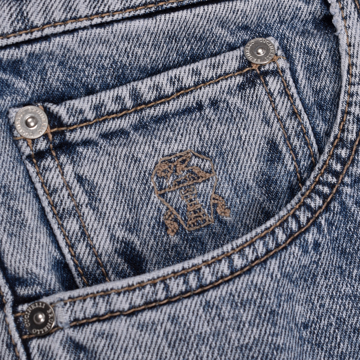 BRUNELLO CUCINELLI MEN'S LIGHT BLUE DENIM TROUSERS