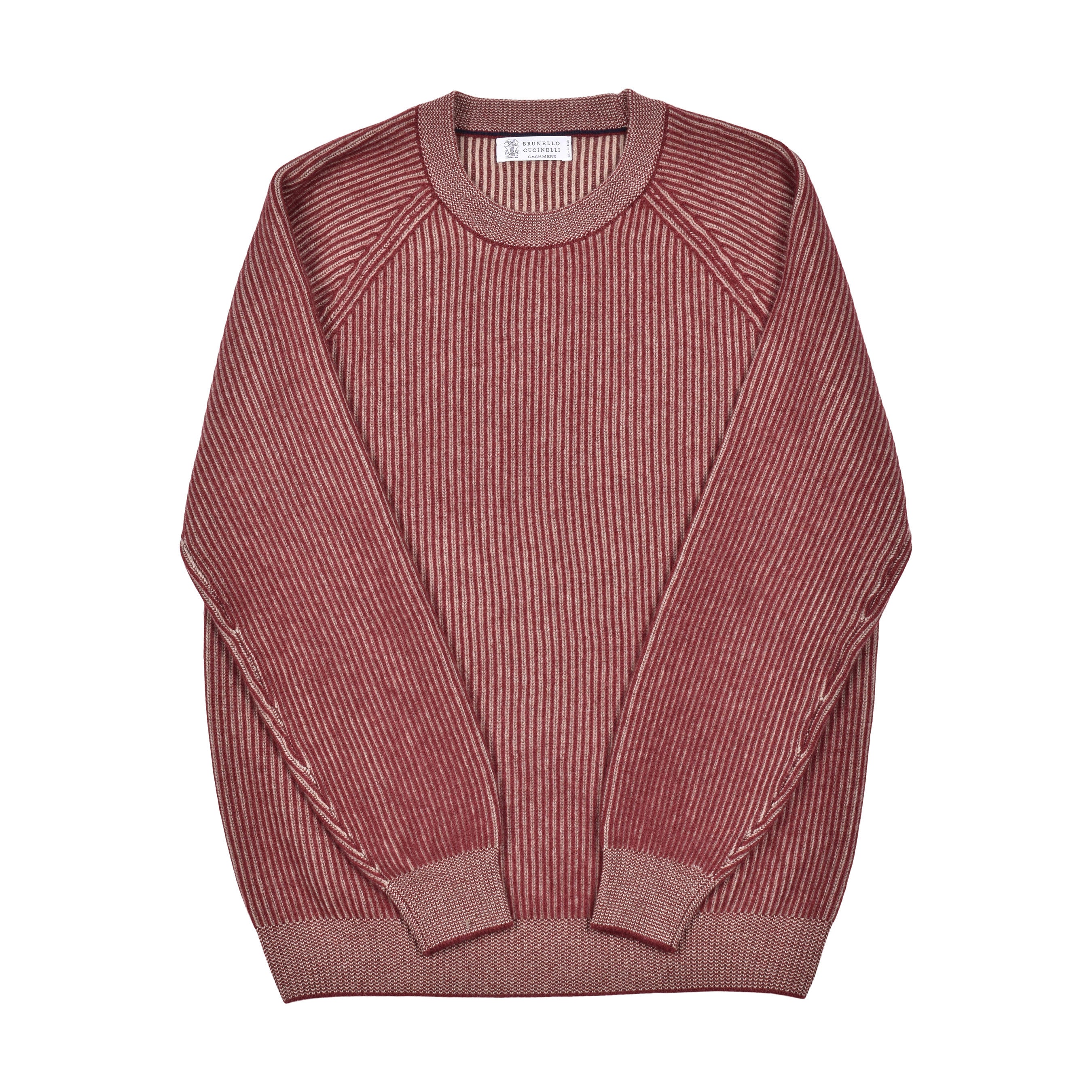 BRUNELLO CUCINELLI MEN'S 100% CASHMERE CREW NECK BURGUNDY SWEATER