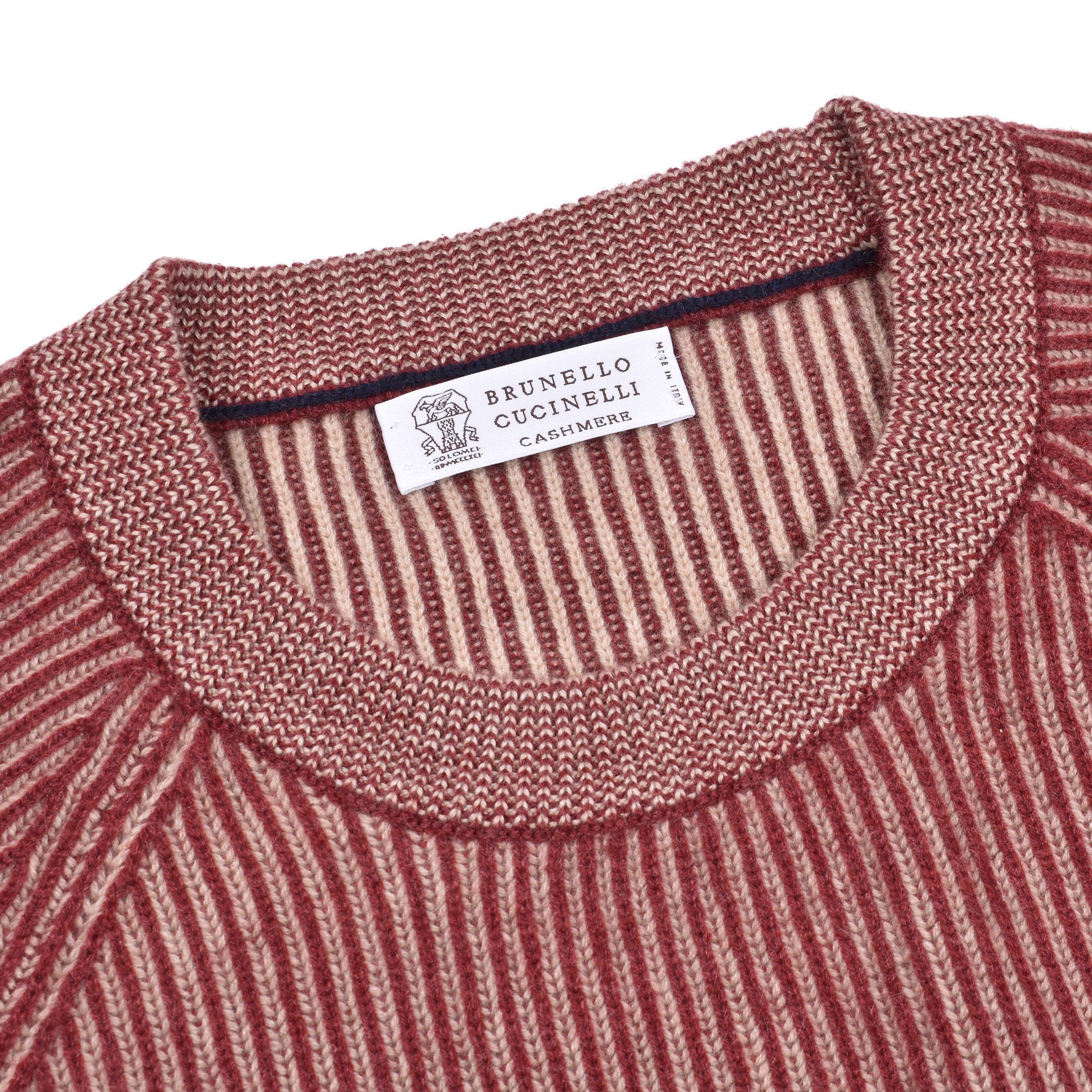 BRUNELLO CUCINELLI MEN'S 100% CASHMERE CREW NECK BURGUNDY SWEATER