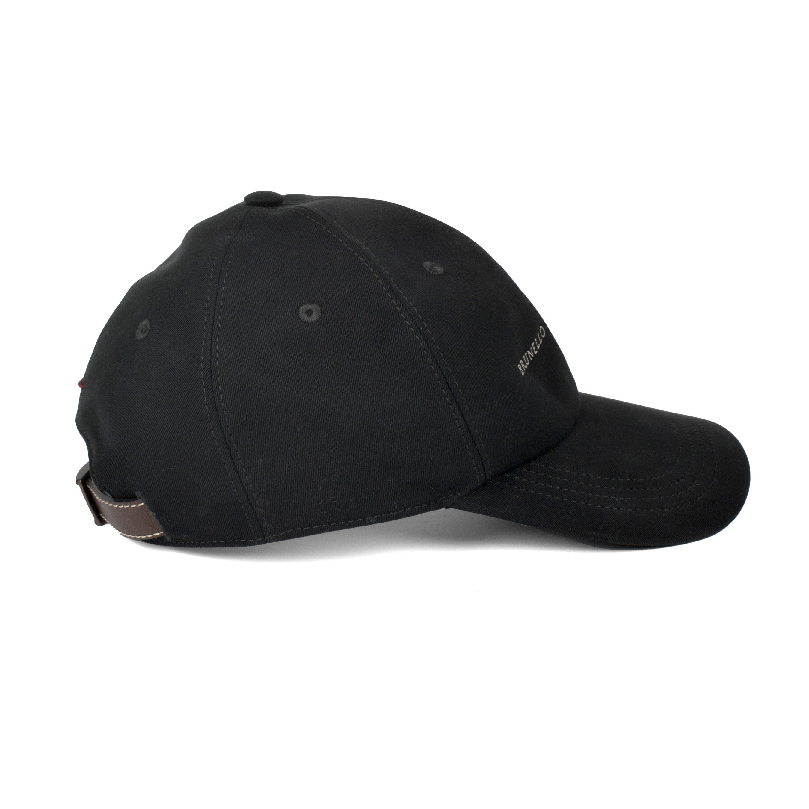 BRUNELLO CUCINELLI MEN'S 100% COTTON JET BLACK LOGO BASEBALL CAP