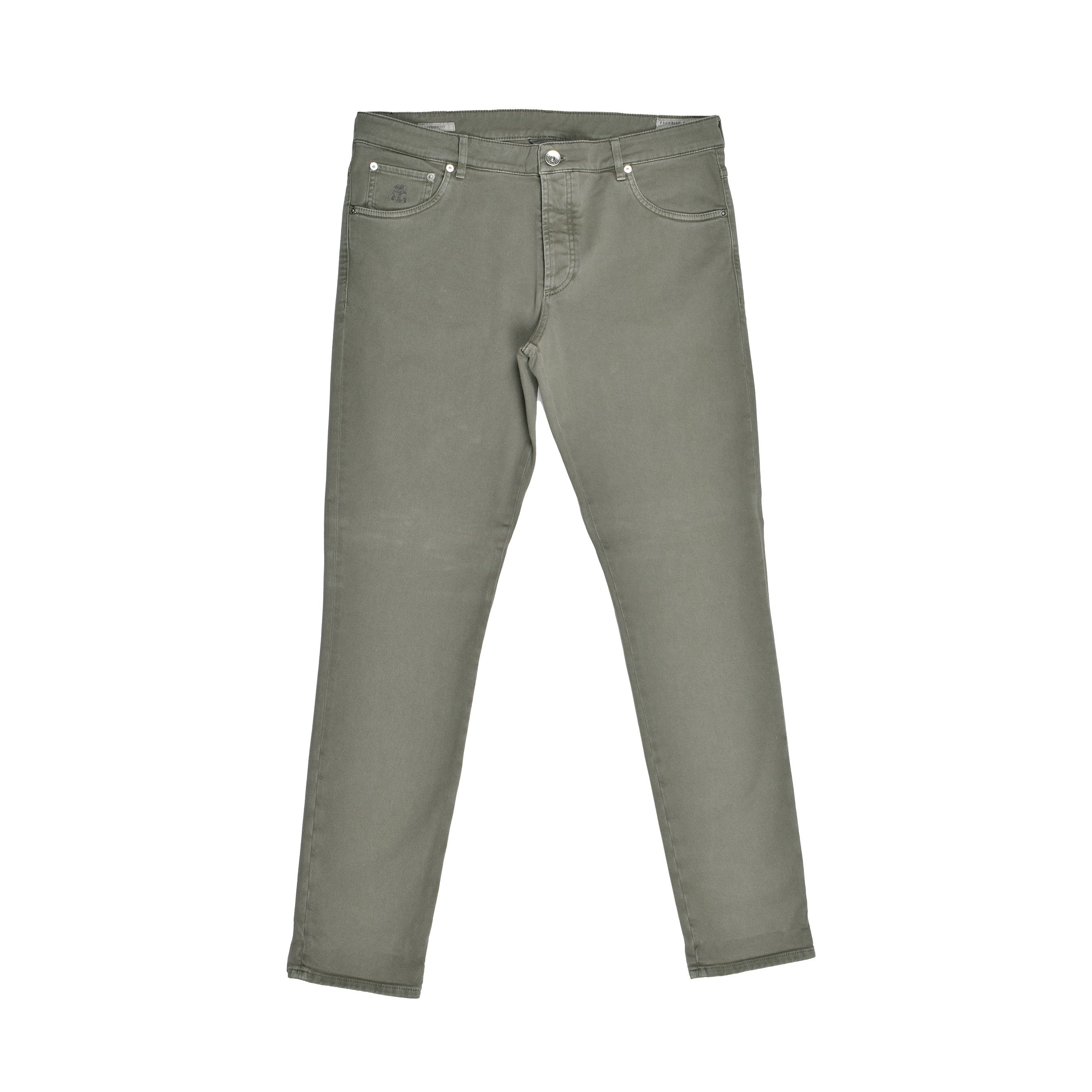 BRUNELLO CUCINELLI MEN'S MILITARY GREEN SKINNY TROUSERS