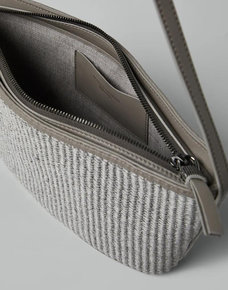BRUNELLO CUCINELLI WOMEN'S LIGHT GREY WOVEN SHOULDER BAG