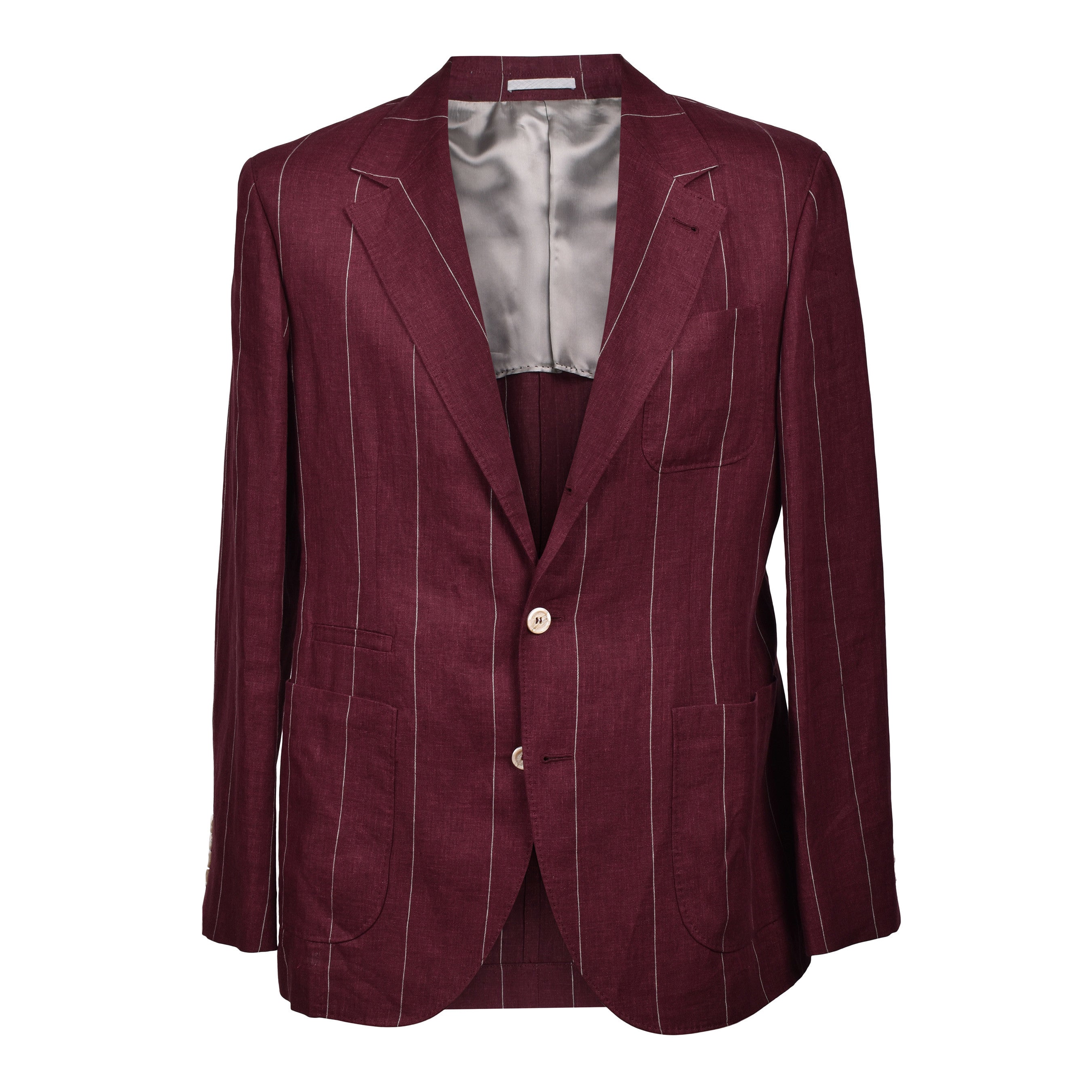 BRUNELLO CUCINELLI MEN'S RED LINEN STRIPED SUIT BLAZER