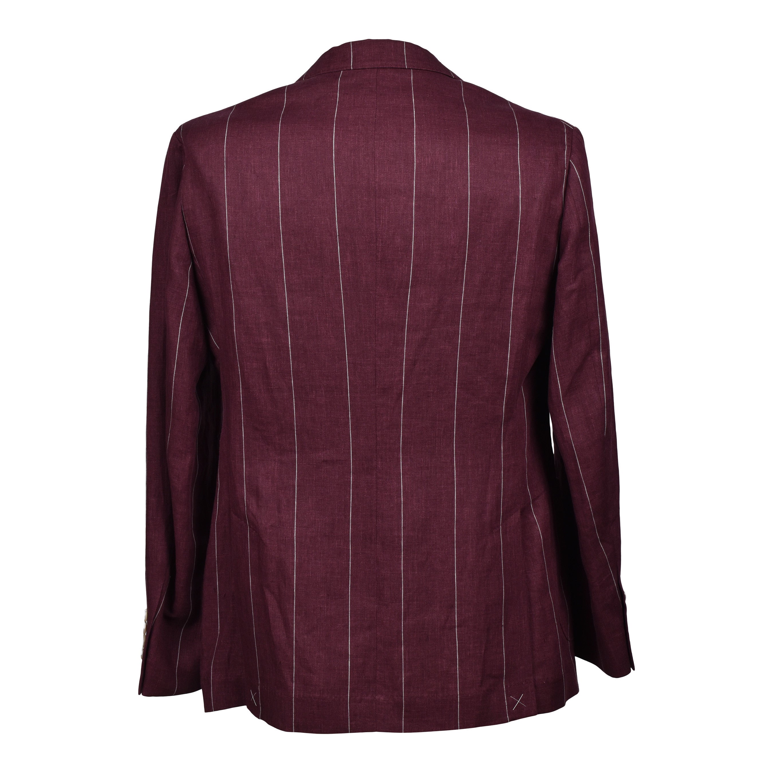 BRUNELLO CUCINELLI MEN'S RED LINEN STRIPED SUIT BLAZER