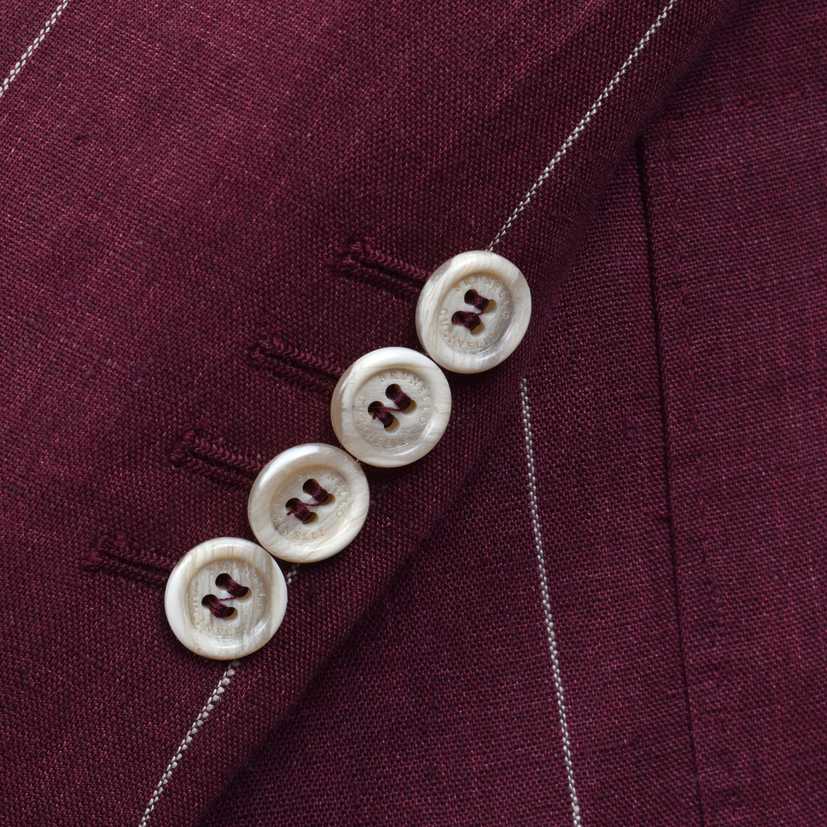BRUNELLO CUCINELLI MEN'S RED LINEN STRIPED SUIT