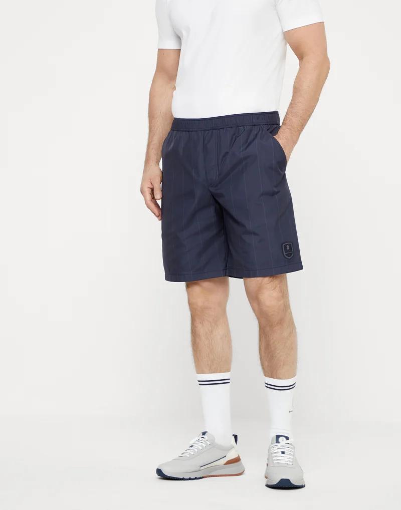 BRUNELLO CUCINELLI MEN'S BLUE PINSTRIPE GYM SHORTS