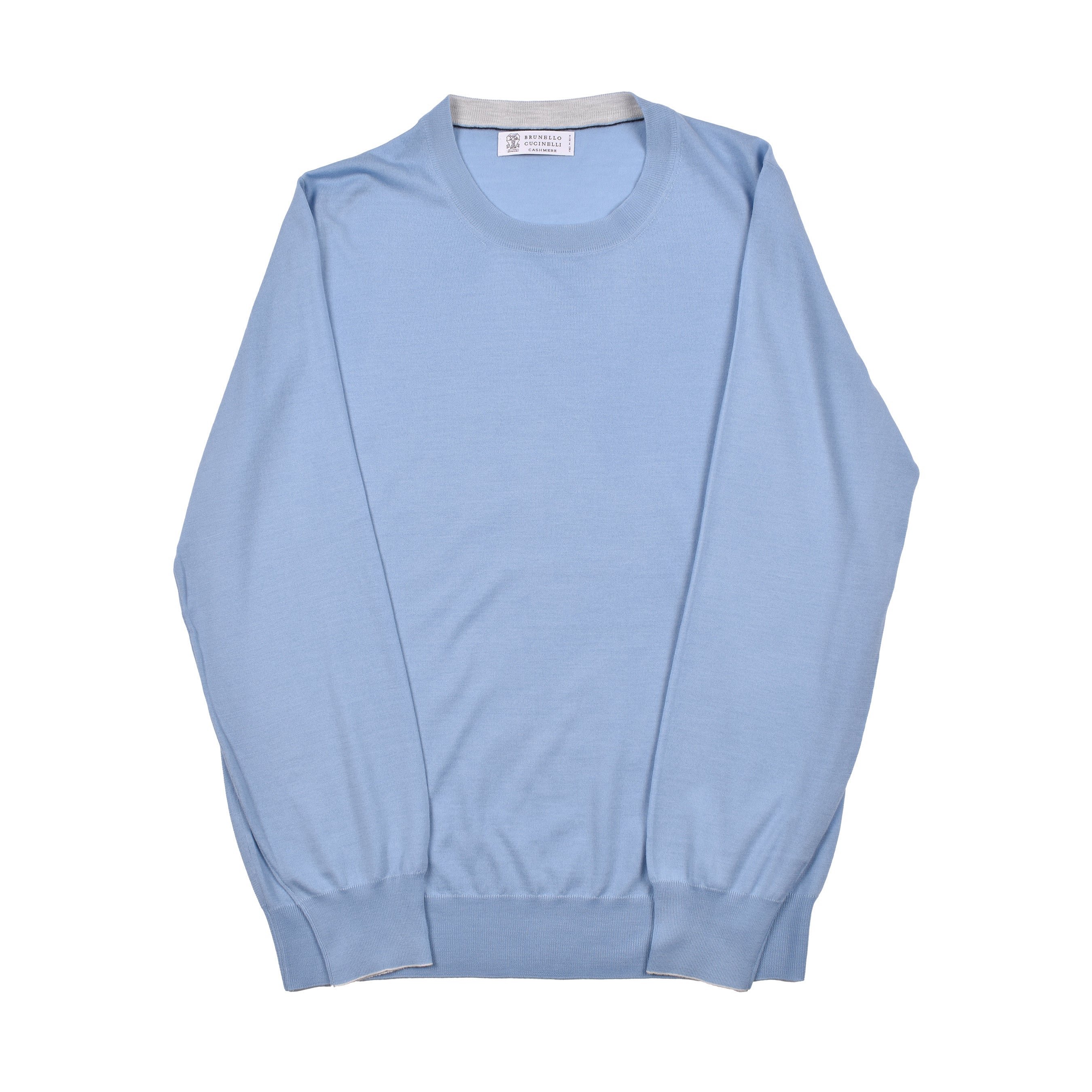 BRUNELLO CUCINELLI MEN'S TURQUOISE CASHMERE BLEND CREW NECK SWEATER