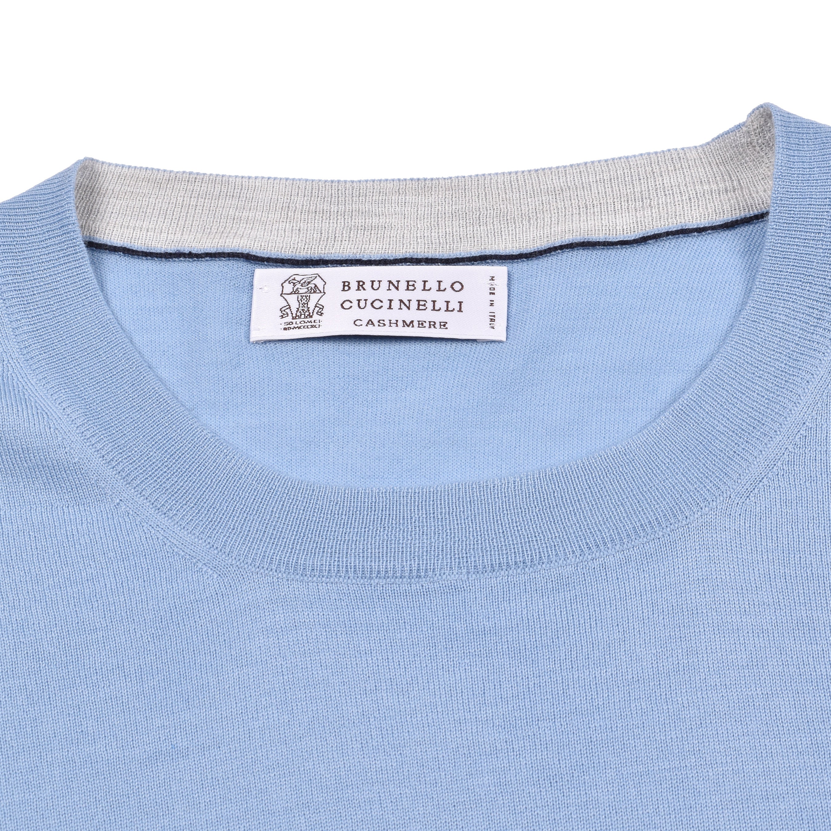 BRUNELLO CUCINELLI MEN'S TURQUOISE CASHMERE BLEND CREW NECK SWEATER