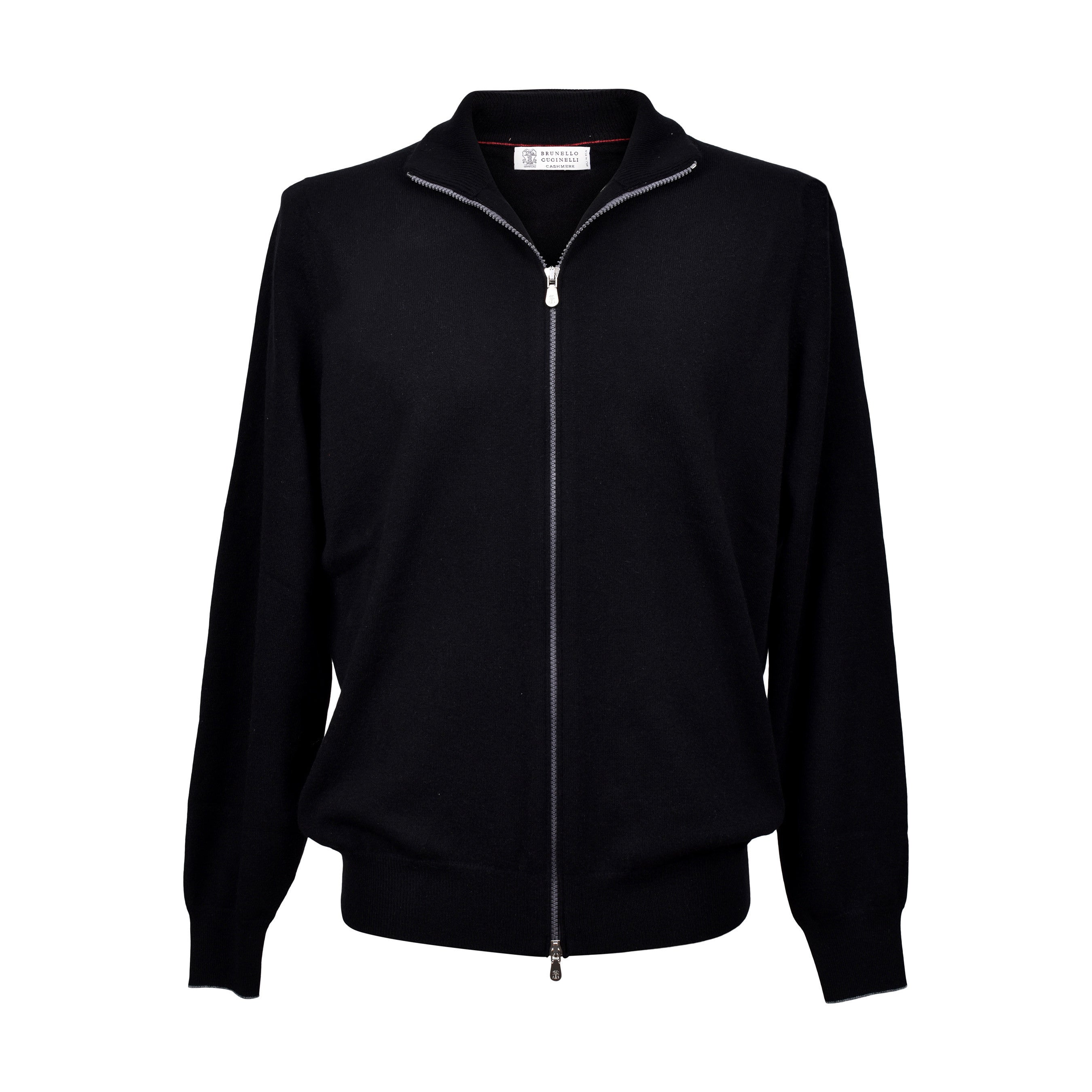 BRUNELLO CUCINELLI MEN'S 100% CASHMERE ZET BLACK ZIP UP SWEATER