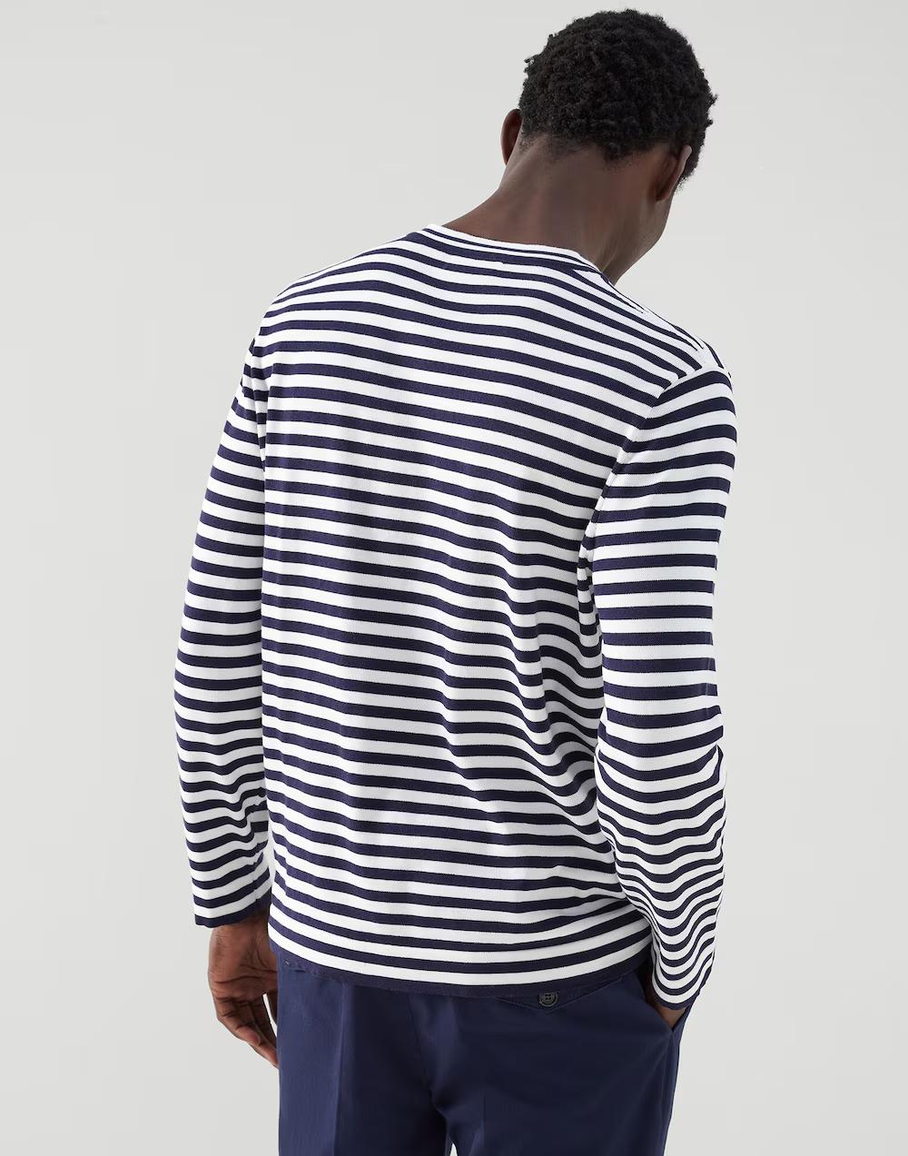 BRUNELLO CUCINELLI MEN'S NAVY STRIPED LONG-SLEEVE KNIT SWEATER