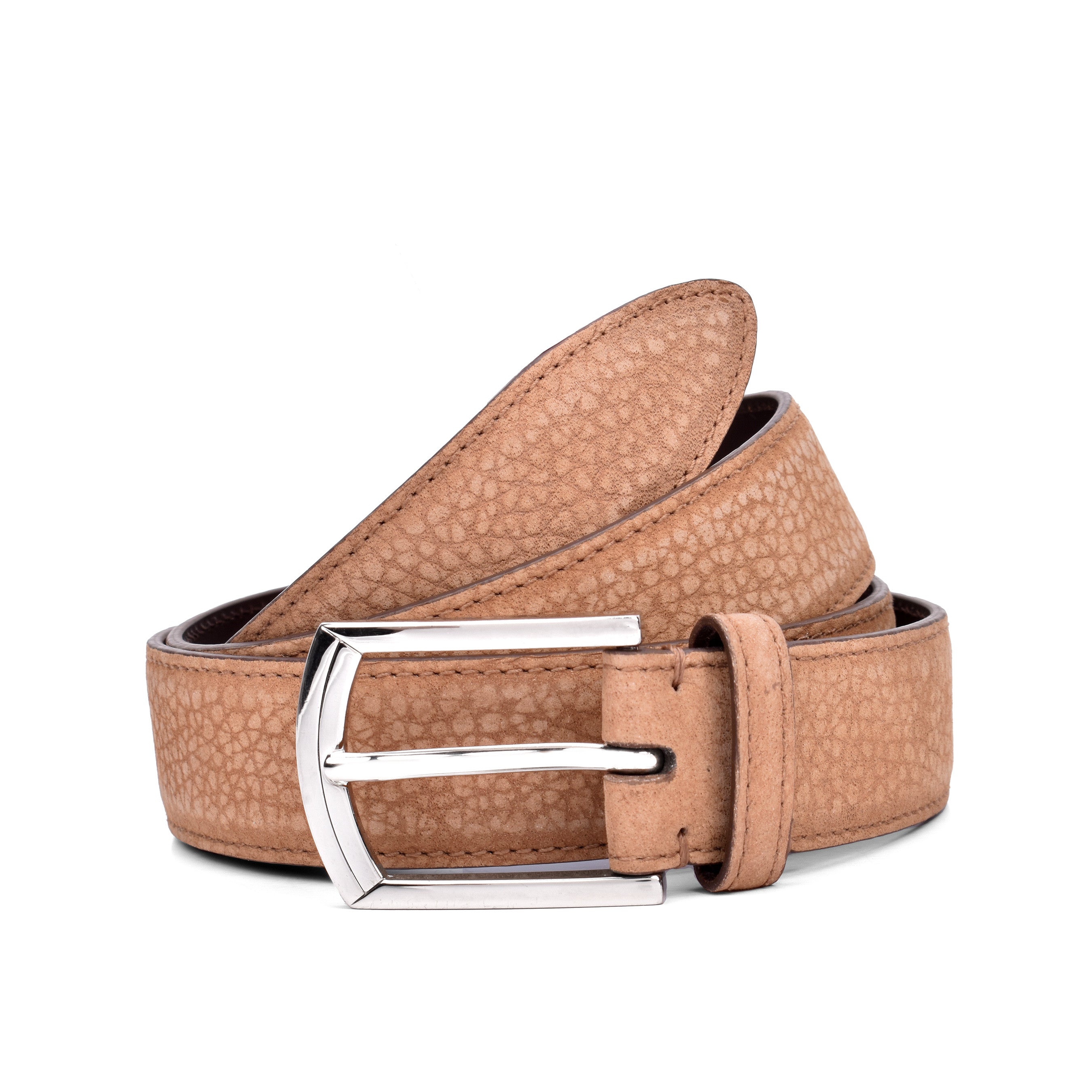 BRUNELLO CUCINELLI MEN'S TAN TEXTURED LEATHER BELT