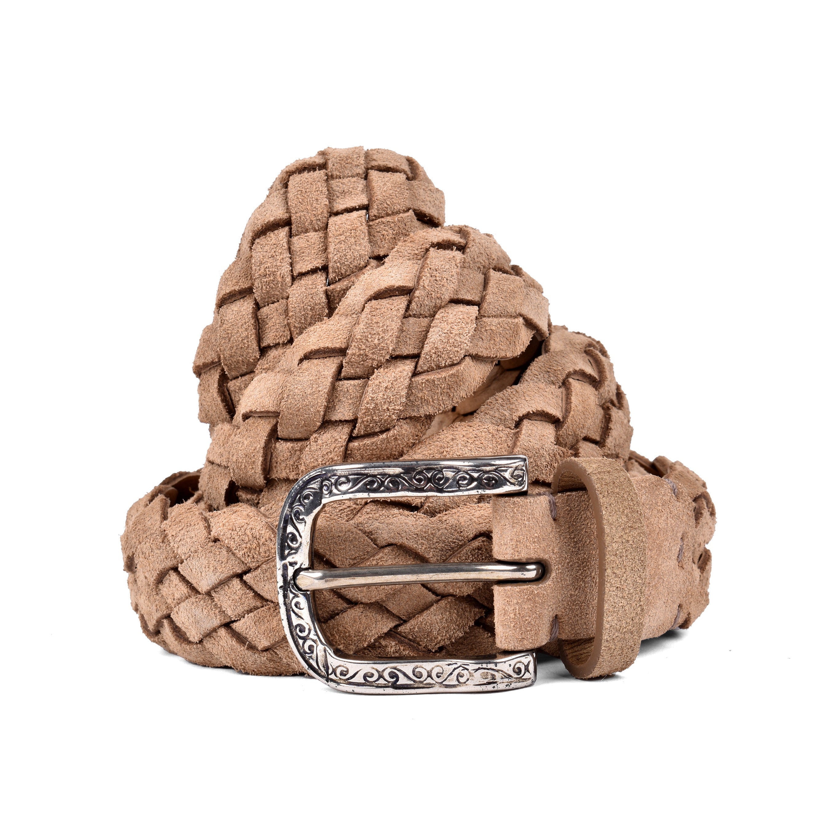 BRUNELLO CUCINELLI MEN'S 100% LEATHER BRAIDED BELT WITH WESTERN STYLE BUCKLE