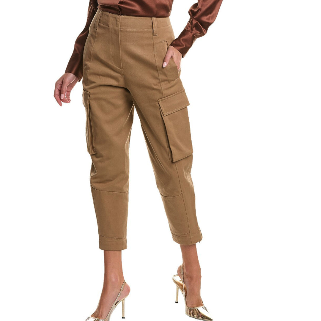 BRUNELLO CUCINELLI WOMEN'S CARAMEL COTTON CARGO TROUSERS