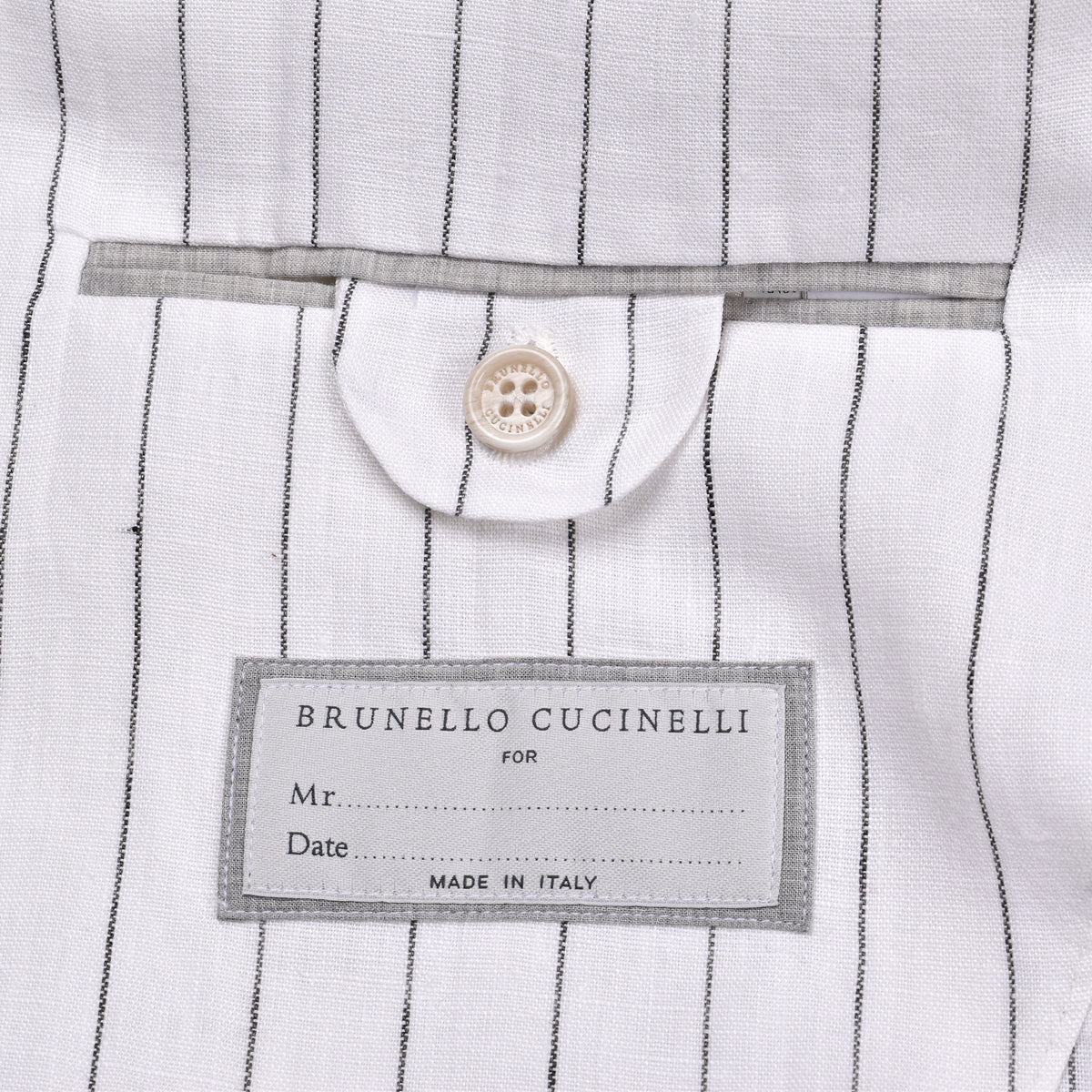 BRUNELLO CUCINELLI MEN'S WHITE LINEN STRIPED SUIT