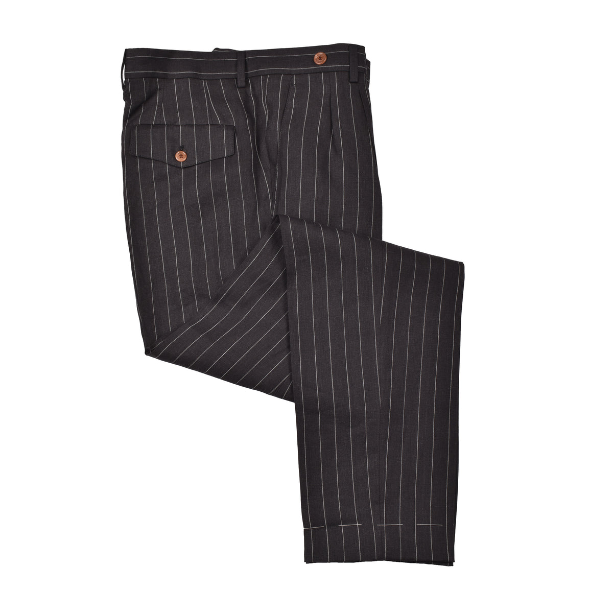 BRUNELLO CUCINELLI MEN'S BLACK LINEN STRIPED SUIT