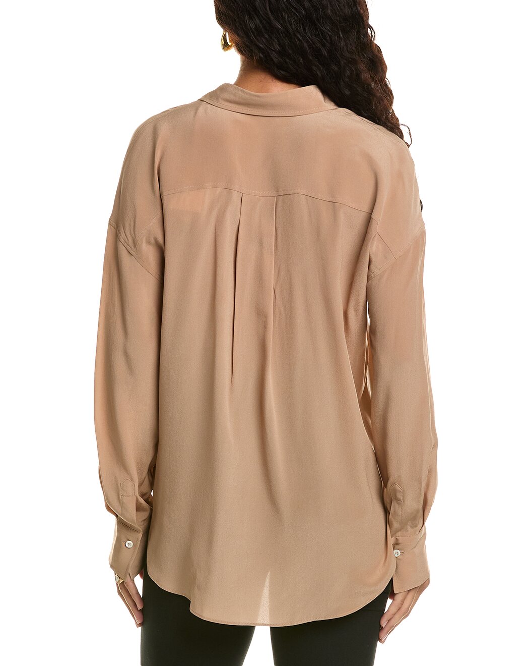 BRUNELLO CUCINELLI WOMEN'S ALMOND BUTTON-UP SHIRT WITH POCKET