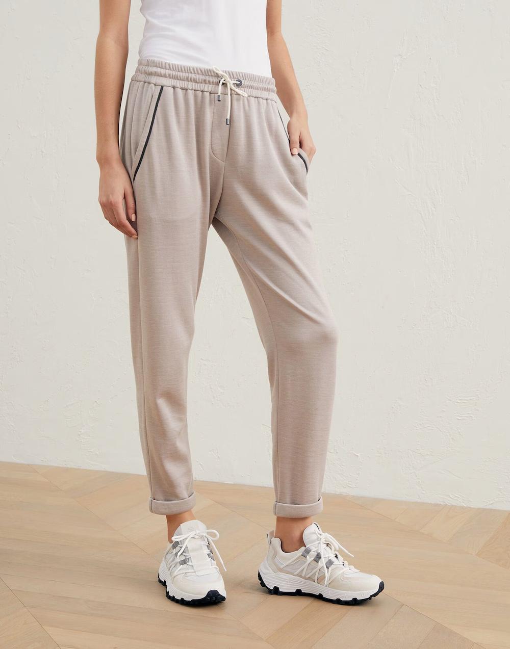 BRUNELLO CUCINELLI WOMEN'S LIGHT BEIGE RELAXED TROUSERS