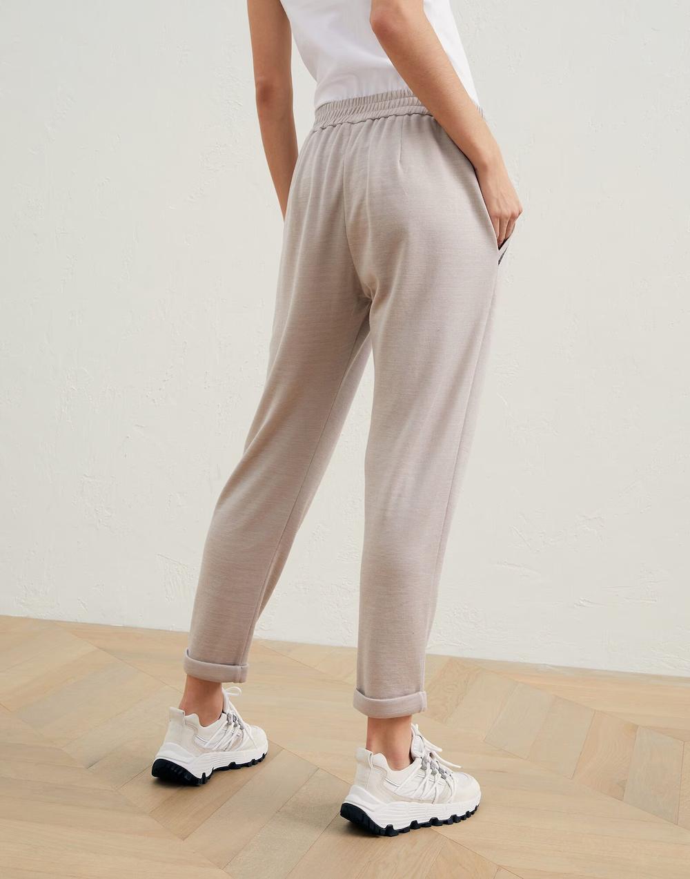 BRUNELLO CUCINELLI WOMEN'S LIGHT BEIGE RELAXED TROUSERS