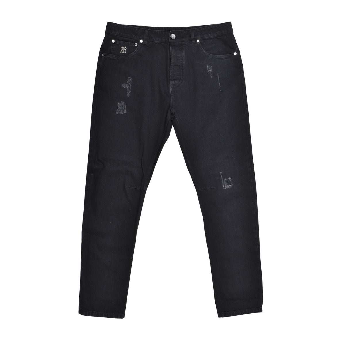 BRUNELLO CUCINELLI MEN'S BLACK DISTRESSED DENIM JEANS