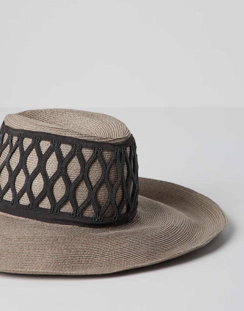 BRUNELLO CUCINELLI WOMEN'S BEIGE WOVEN WIDE BRIM HAT