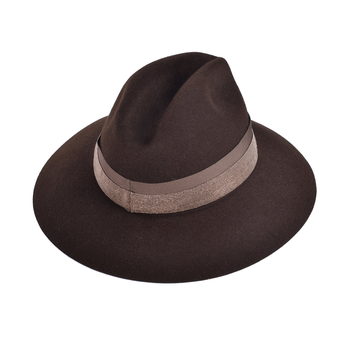 BRUNELLO CUCINELLI WOMEN'S DARK BROWN FELT FEDORA HAT
