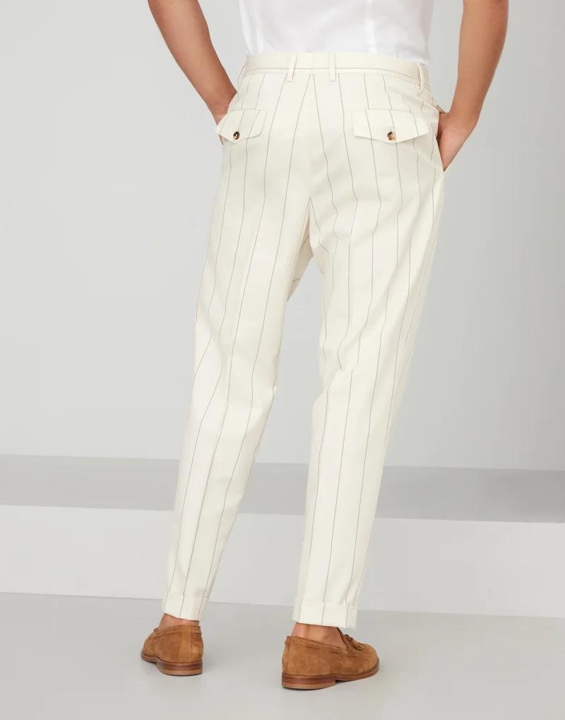 BRUNELLO CUCINELLI MEN'S CREAM WOOL PLEATED TROUSERS