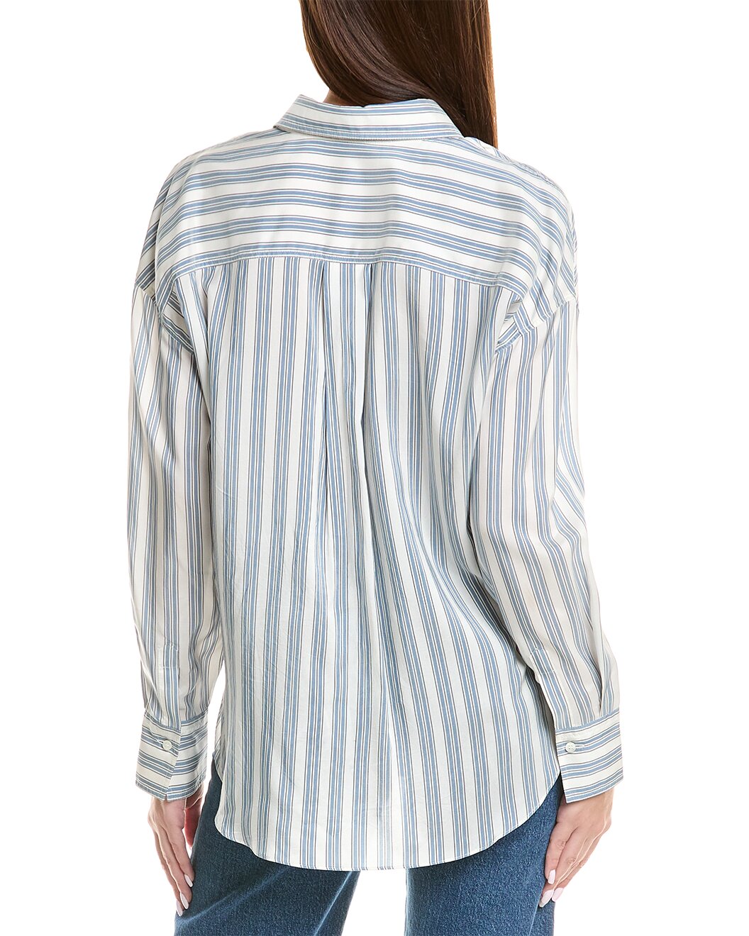 BRUNELLO CUCINELLI WOMEN'S WHITE AND BLUE STRIPED SHIRT