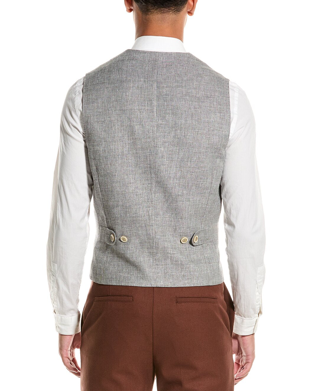 BRUNELLO CUCINELLI MEN'S LIGHT GREY WOOL SILK VEST