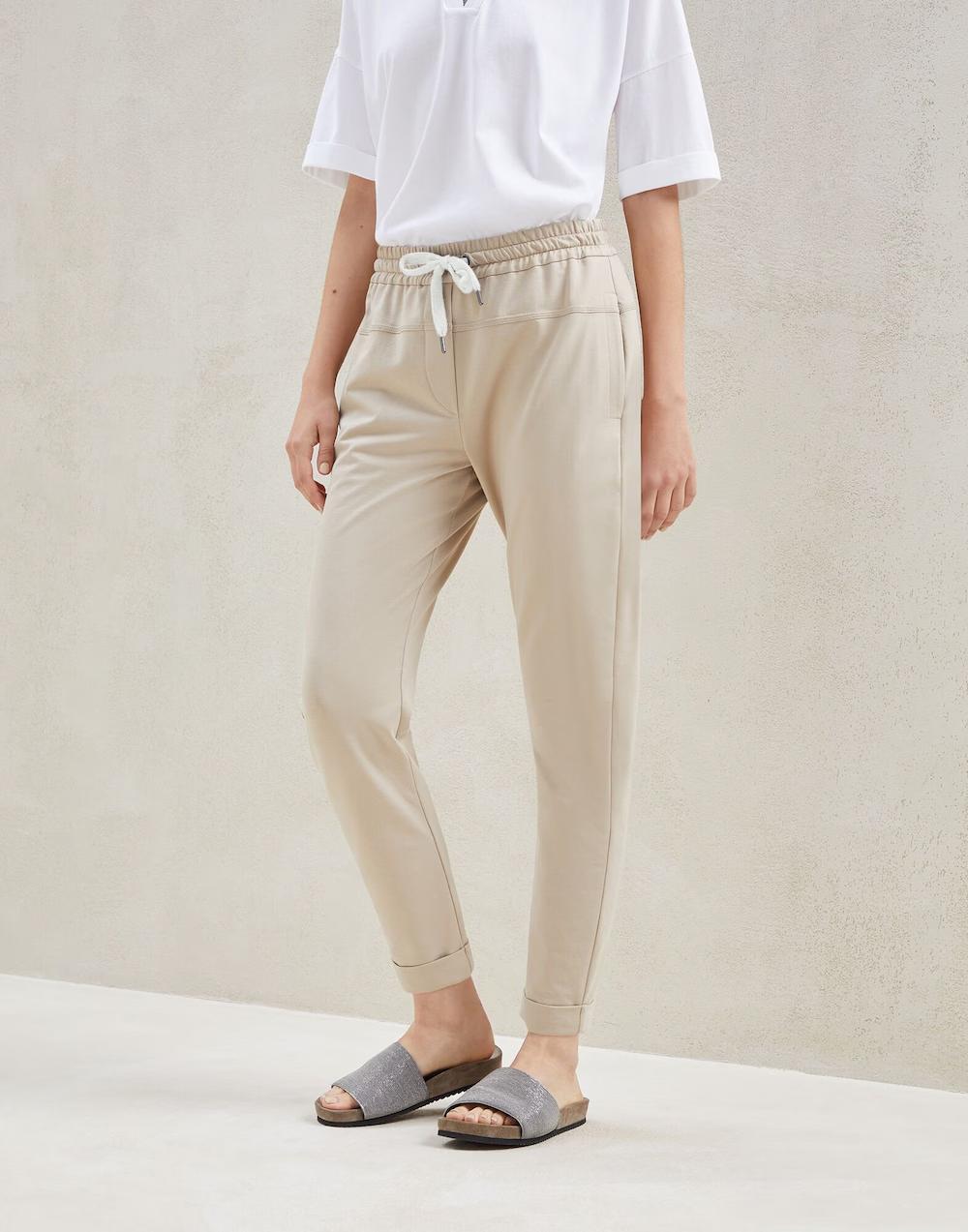 BRUNELLO CUCINELLI WOMEN'S BEIGE TAILORED DRAWSTRING TROUSERS