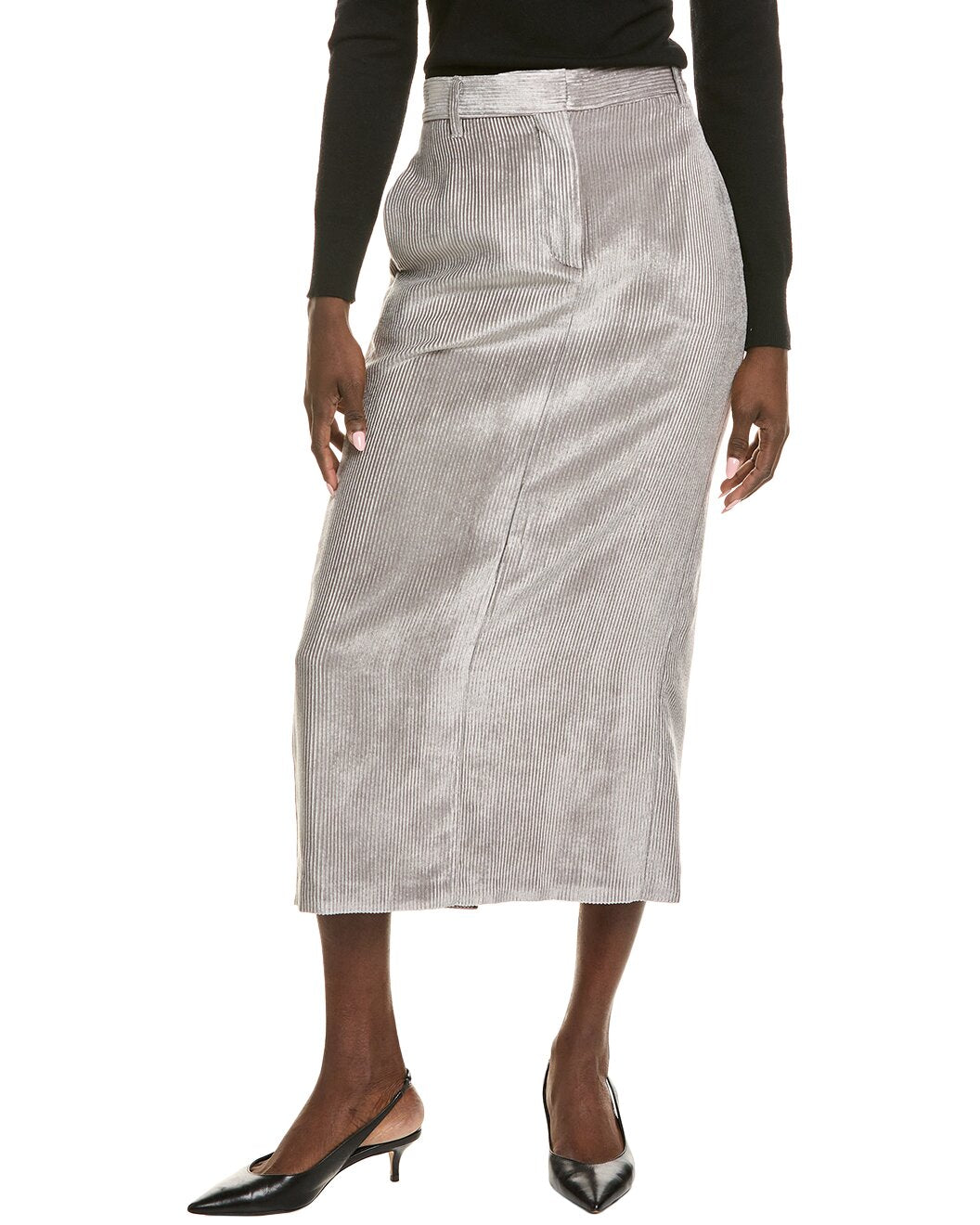 BRUNELLO CUCINELLI WOMEN'S ALUMINUM RIBBED MIDI SKIRT