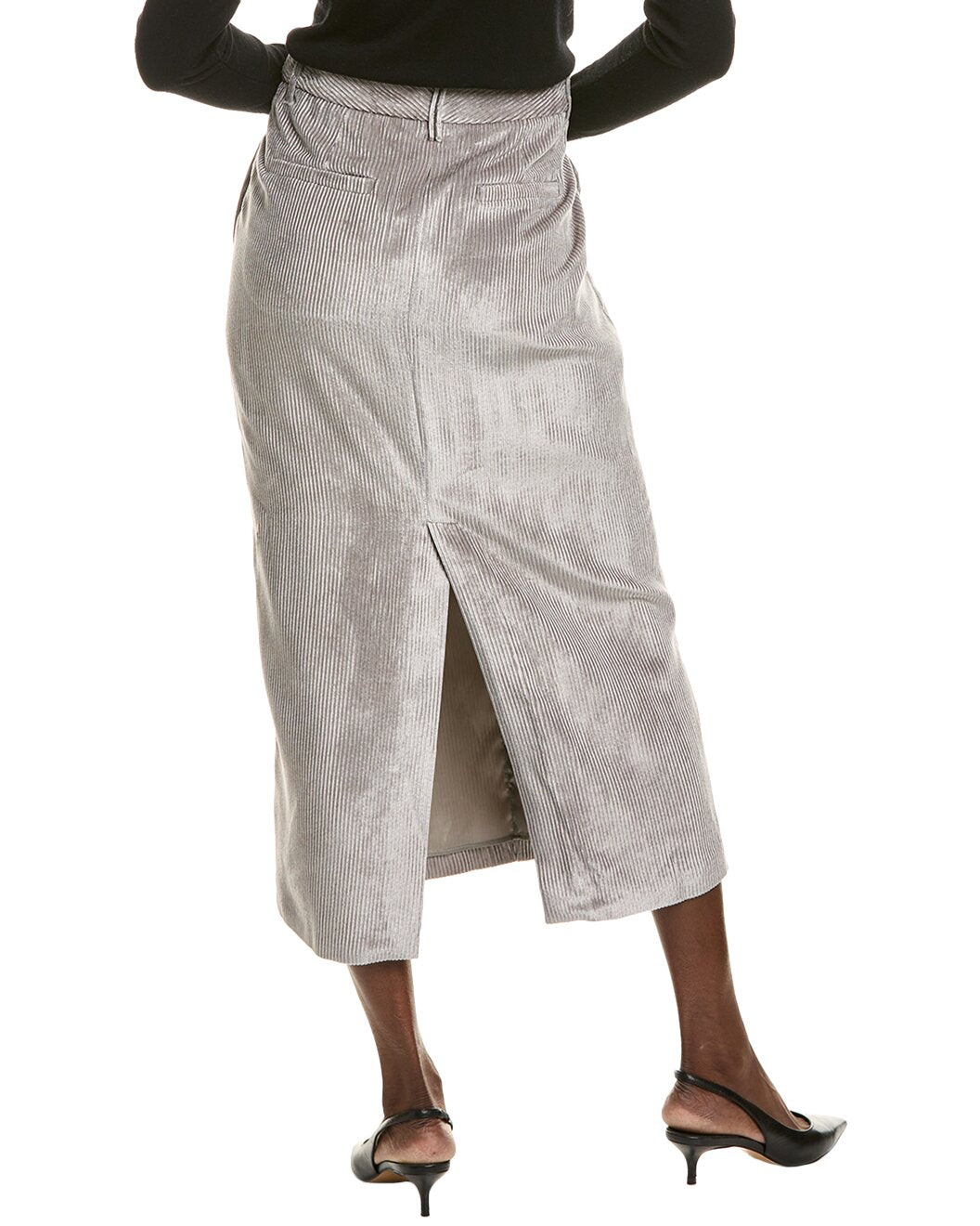 BRUNELLO CUCINELLI WOMEN'S ALUMINUM RIBBED MIDI SKIRT