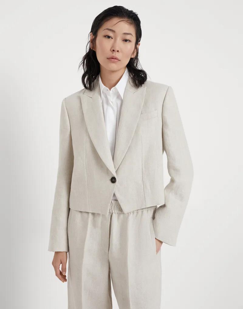 BRUNELLO CUCINELLI WOMEN'S LIGHT BEIGE LINEN BLAZER