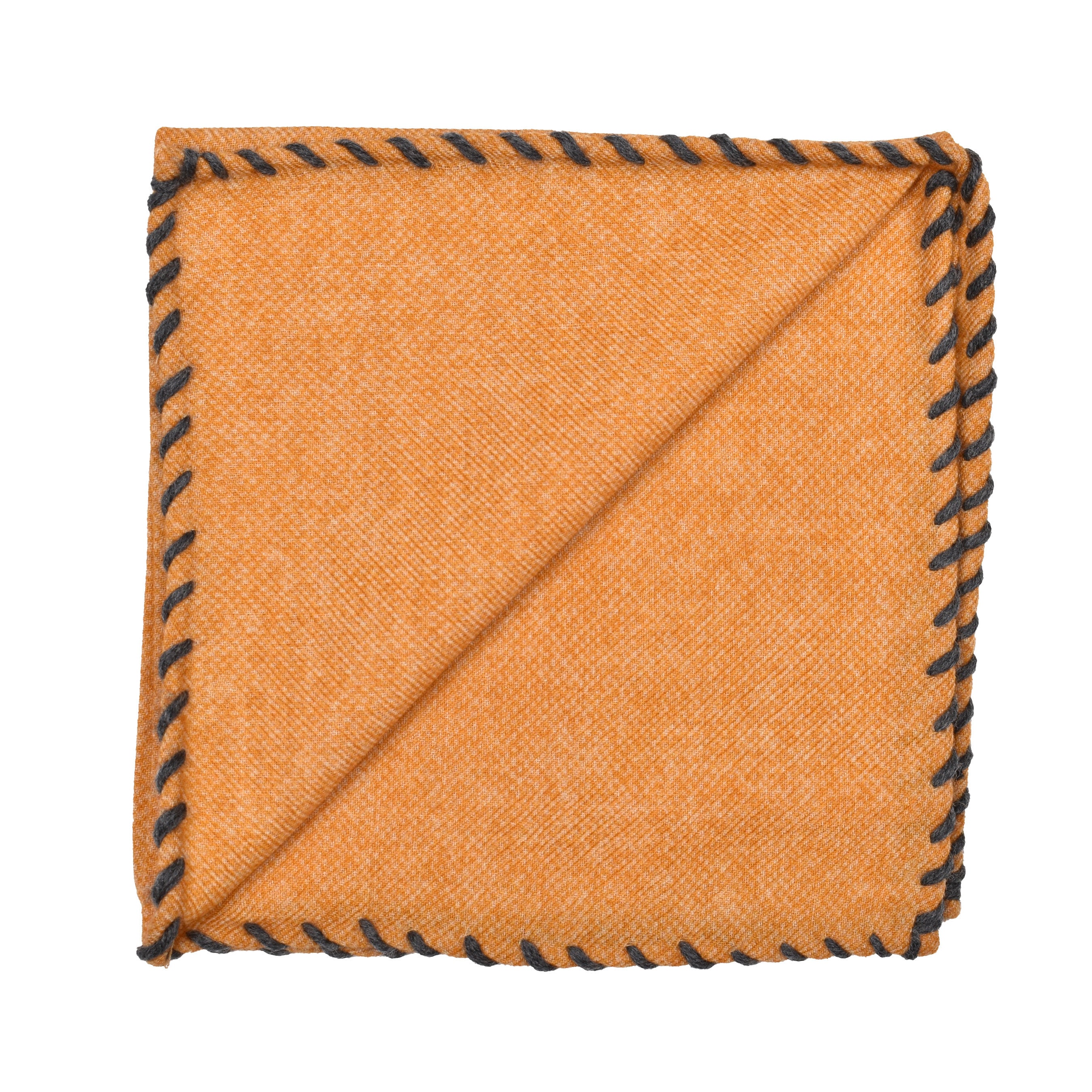 BRUNELLO CUCINELLI MEN'S CORN WOOL POCKET SQUARE WITH STITCHING