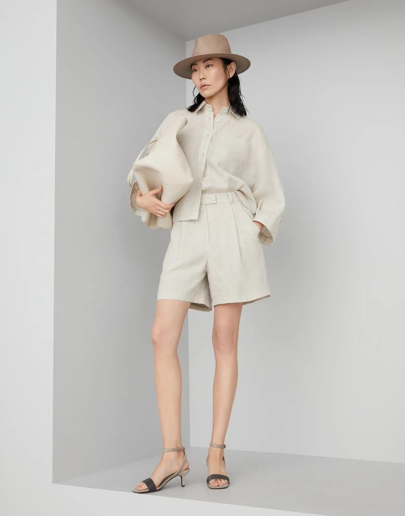 BRUNELLO CUCINELLI WOMEN'S NATURAL LINEN OVERSIZED SHIRT