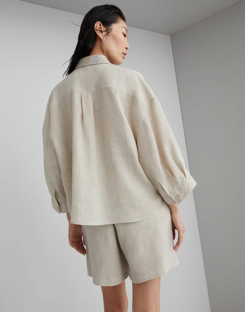 BRUNELLO CUCINELLI WOMEN'S NATURAL LINEN OVERSIZED SHIRT