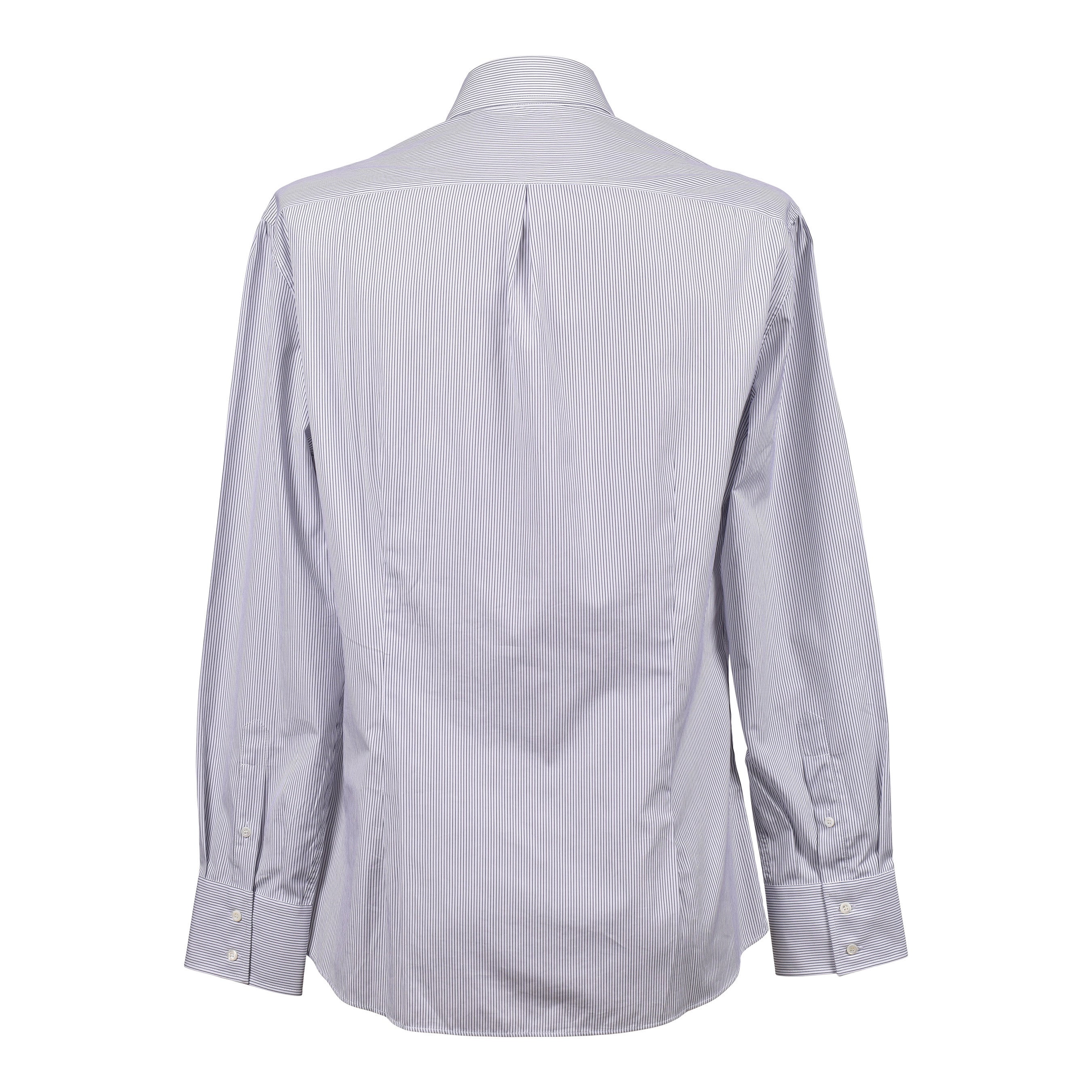BRUNELLO CUCINELLI MEN'S WHITE NAVY STRIPED BUTTON-DOWN SHIRT