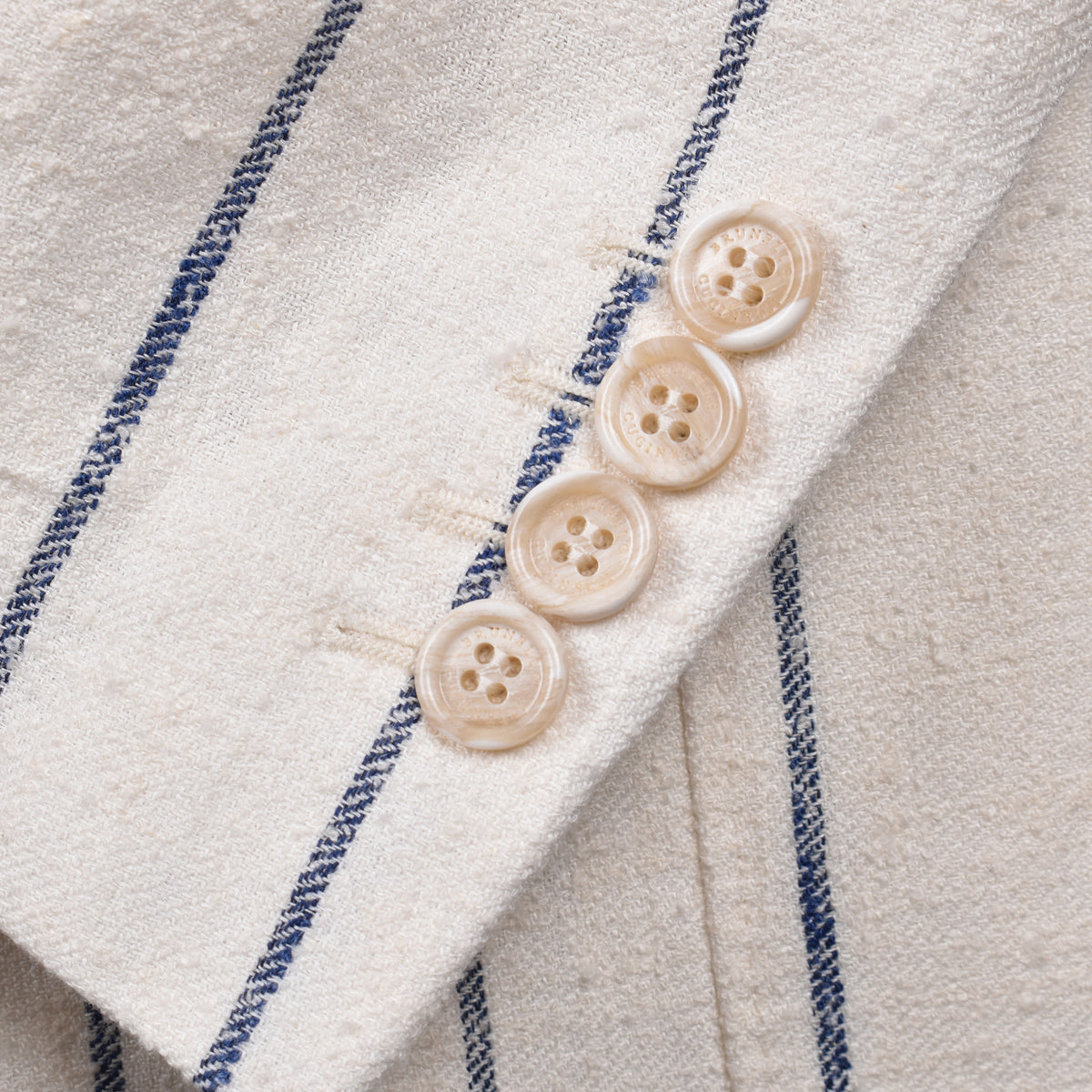BRUNELLO CUCINELLI MEN'S CREAM STRIPED LINEN WOOL SUIT