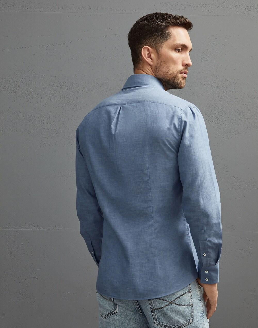 BRUNELLO CUCINELLI MEN'S LIGHT BLUE COTTON SHIRT