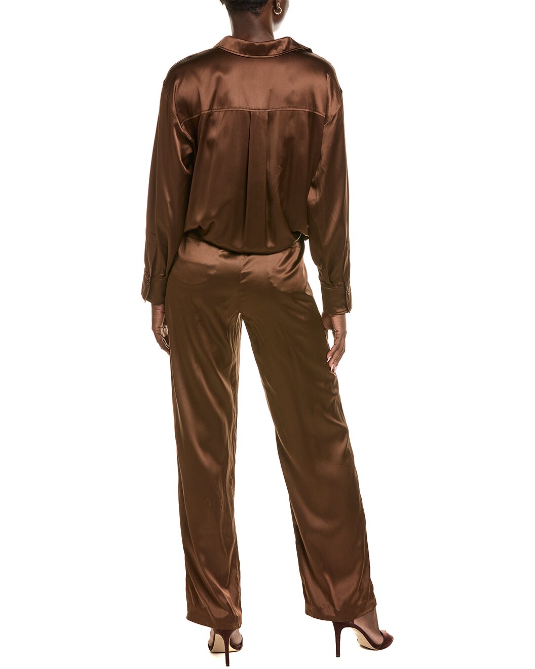 BRUNELLO CUCINELLI WOMEN'S BROWN SATIN WIDE TROUSERS