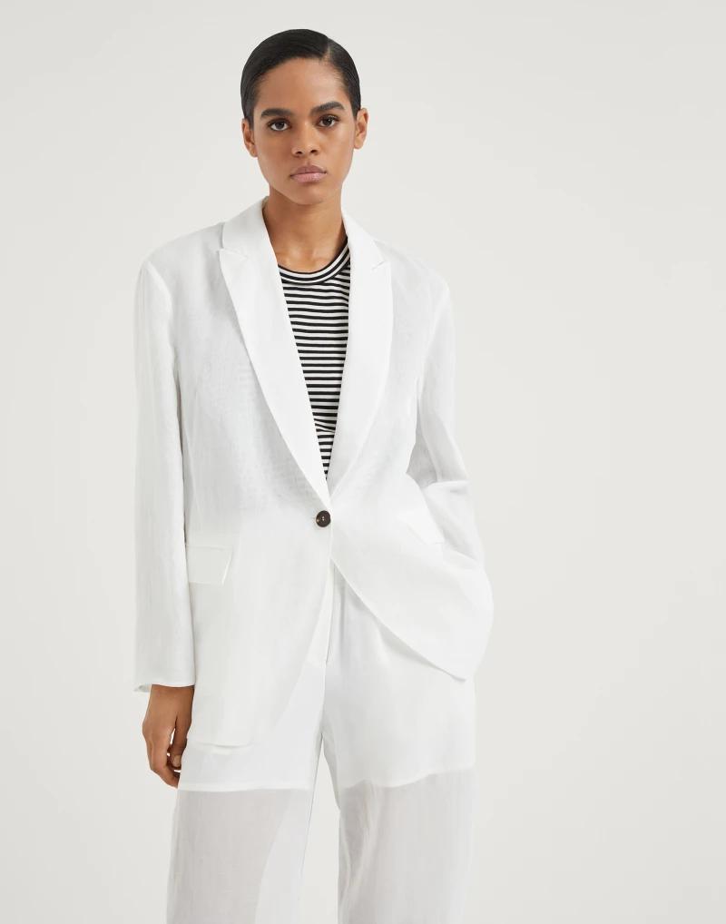 BRUNELLO CUCINELLI WOMEN'S WHITE RELAXED COTTON BLAZER