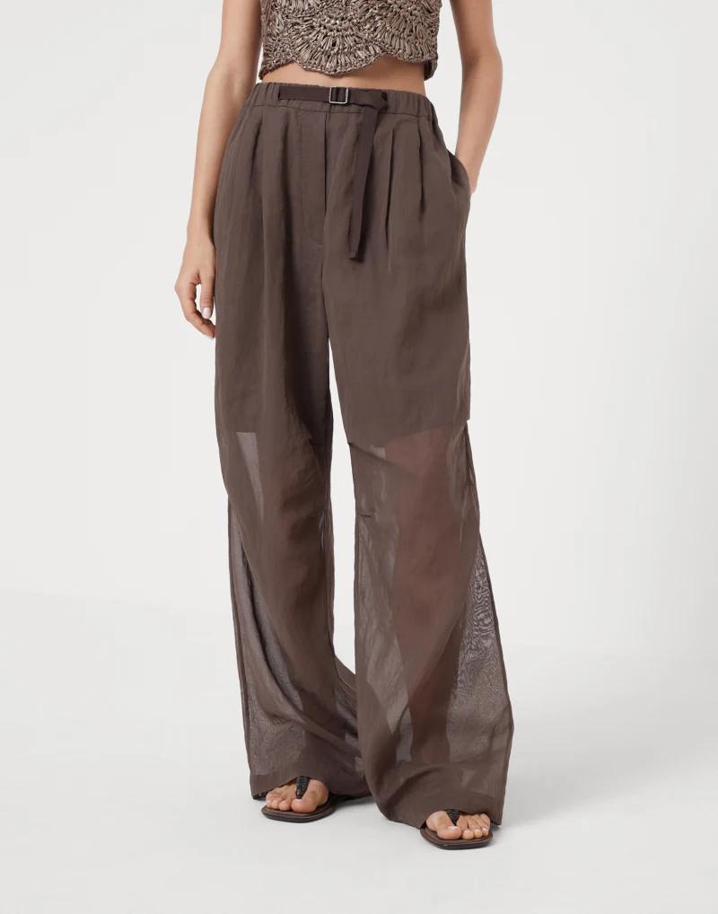BRUNELLO CUCINELLI WOMEN'S BROWN WIDE LEG TROUSERS