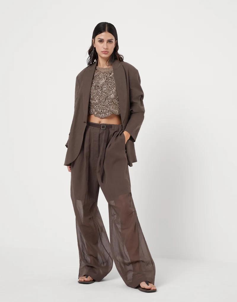 BRUNELLO CUCINELLI WOMEN'S BROWN WIDE LEG TROUSERS
