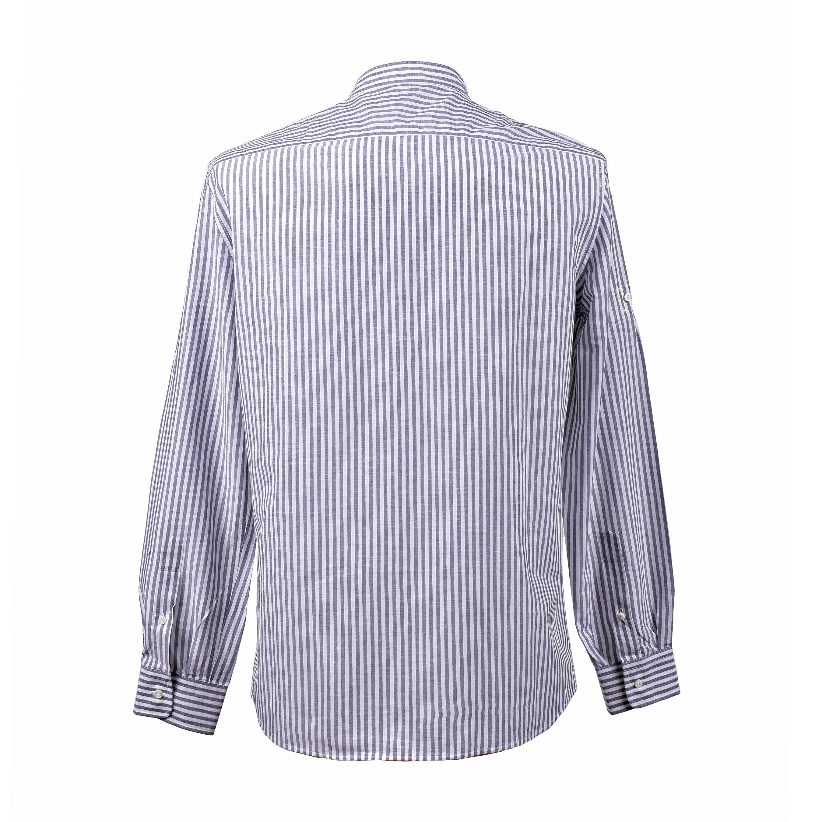 BRUNELLO CUCINELLI MEN'S WHITE BLUE STRIPED LINEN SHIRT