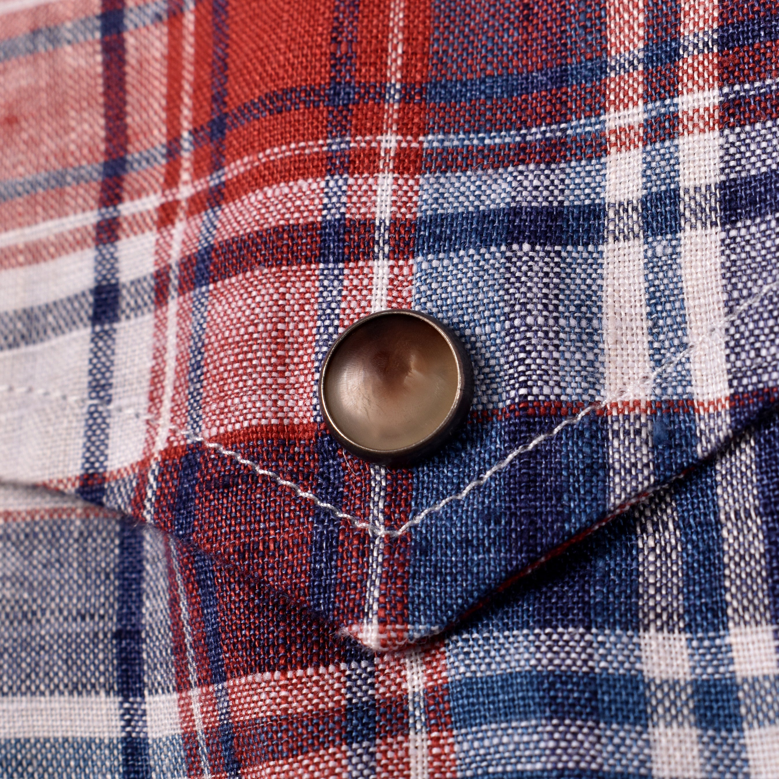 BRUNELLO CUCINELLI MEN'S GINGER BLUE PLAID LINEN SHIRT