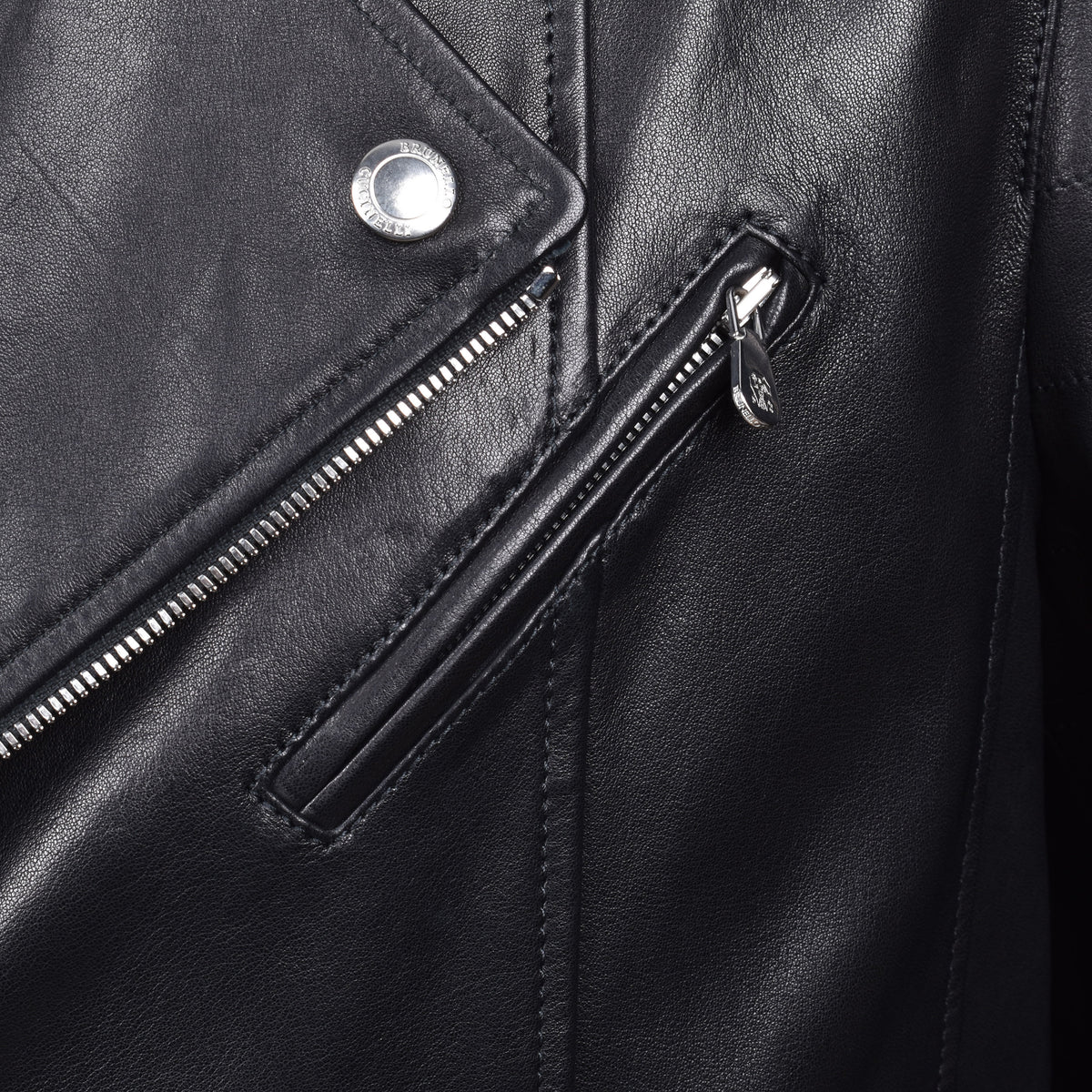 BRUNELLO CUCINELLI MEN'S BLACK LEATHER BIKER JACKET