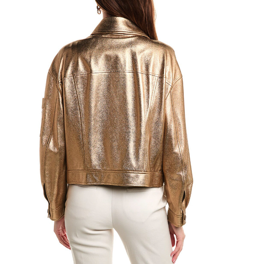 BRUNELLO CUCINELLI WOMEN'S GOLD TONE 100% LEATHER CASUAL JACKET