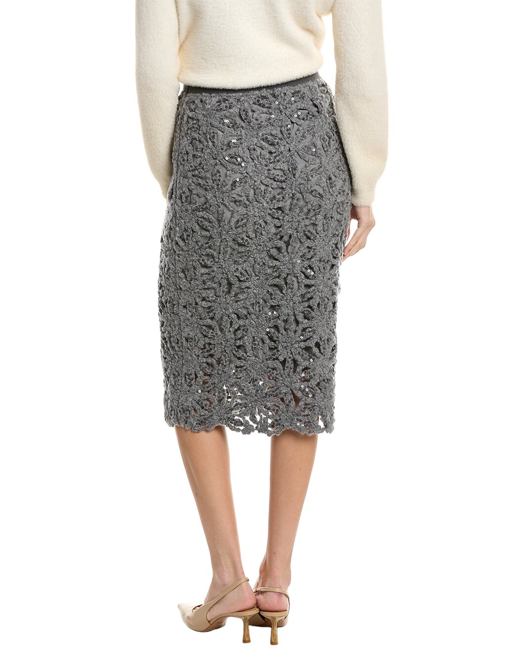 BRUNELLO CUCINELLI WOMEN'S MEDIUM GREY LACE PENCIL SKIRT